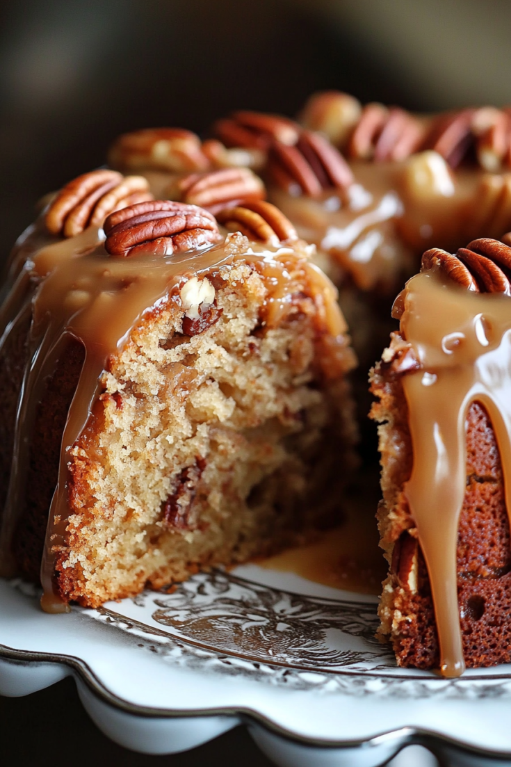 Apple Pecan Cake With Caramel Glaze