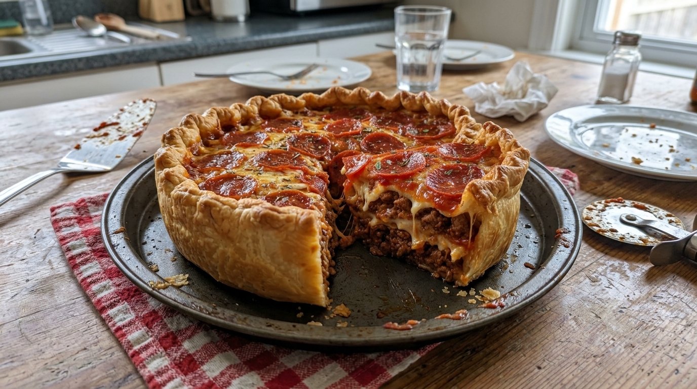 High Protein Deep Hamburger Sausage And Pepperoni Pie