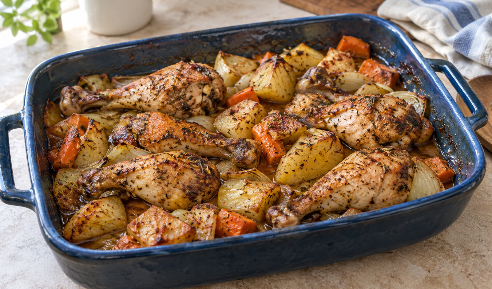 Healthy Roasted Chicken Drumsticks with Potatoes and Carrots recipe